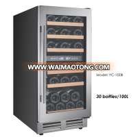 Built-in or Free standing 30 bottles stainless steel door frame dual temperature zone wine cellar